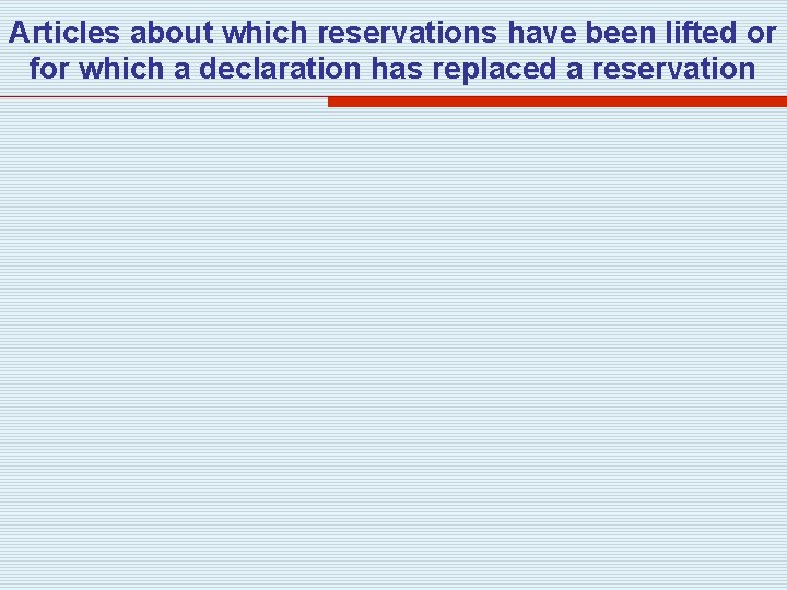 Articles about which reservations have been lifted or for which a declaration has replaced