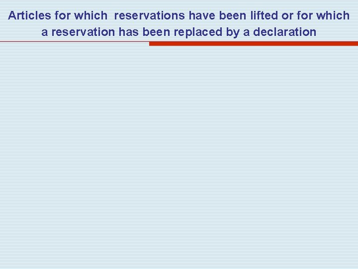  Articles for which reservations have been lifted or for which a reservation has