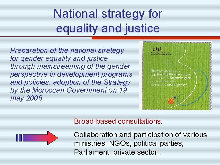 National strategy for equality and justice Preparation of the national strategy for gender equality