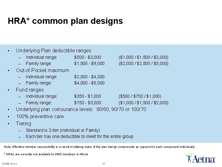 HRA* common plan designs § Underlying Plan deductible ranges – – § § ($1, HRA* common plan designs § Underlying Plan deductible ranges – – § § ($1,