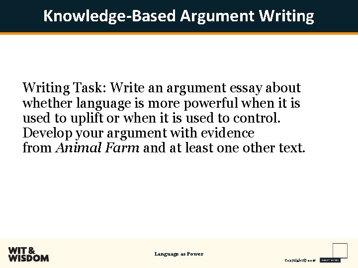 Knowledge-Based Argument Writing Task: Write an argument essay about whether language is more powerful