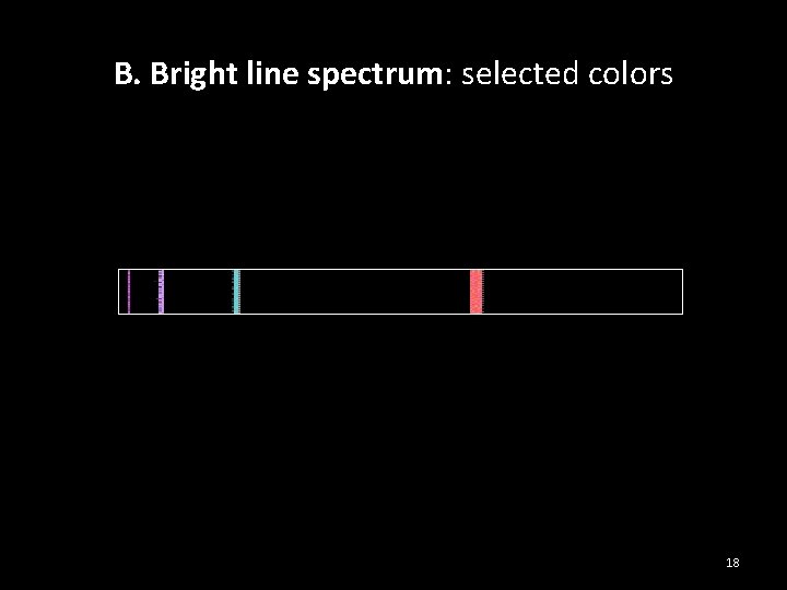 B. Bright line spectrum: selected colors 18 