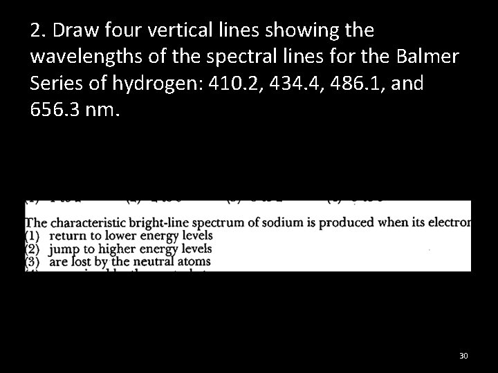 2. Draw four vertical lines showing the wavelengths of the spectral lines for the