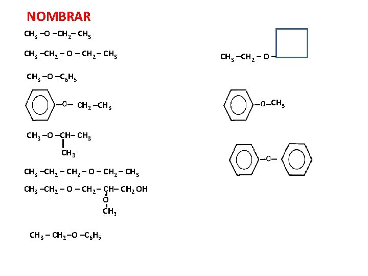 NOMBRAR CH 3 –O –CH 2– CH 3 CH 3 –CH 2 – O