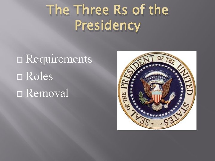 The Three Rs of the Presidency Requirements Roles Removal 