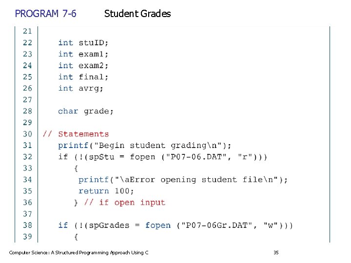 PROGRAM 7 -6 Student Grades Computer Science: A Structured Programming Approach Using C 35