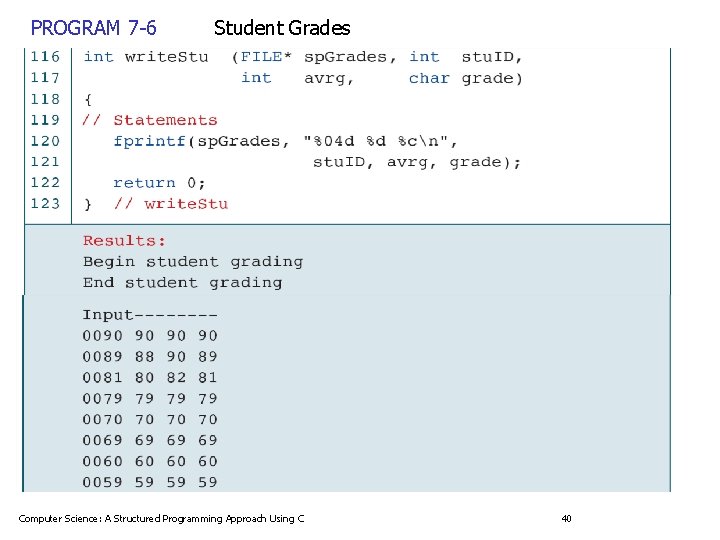 PROGRAM 7 -6 Student Grades Computer Science: A Structured Programming Approach Using C 40