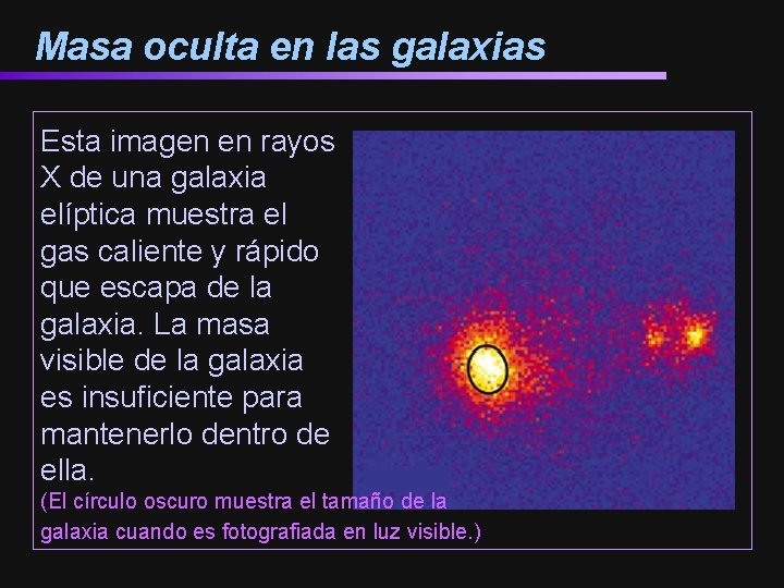 Masa oculta en las galaxias Esta imagen en rayos X de una galaxia elíptica