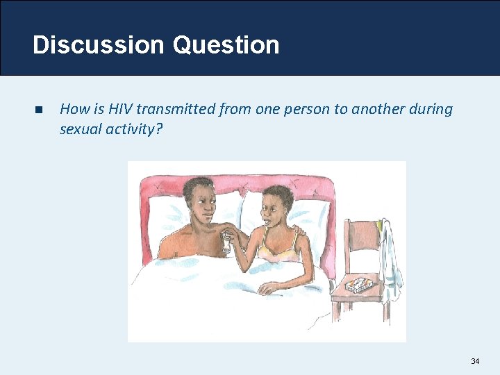 Discussion Question n How is HIV transmitted from one person to another during sexual