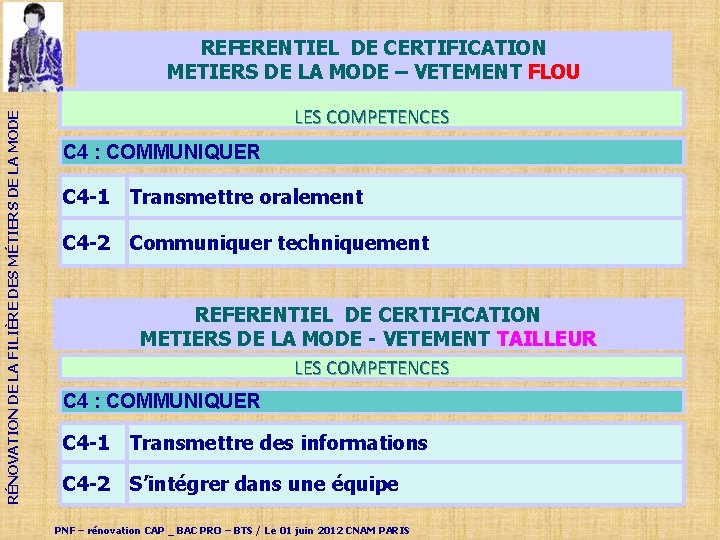 RÉNOVATION DE LA FILIÈRE DES MÉTIERS DE LA MODE REFERENTIEL DE CERTIFICATION METIERS DE