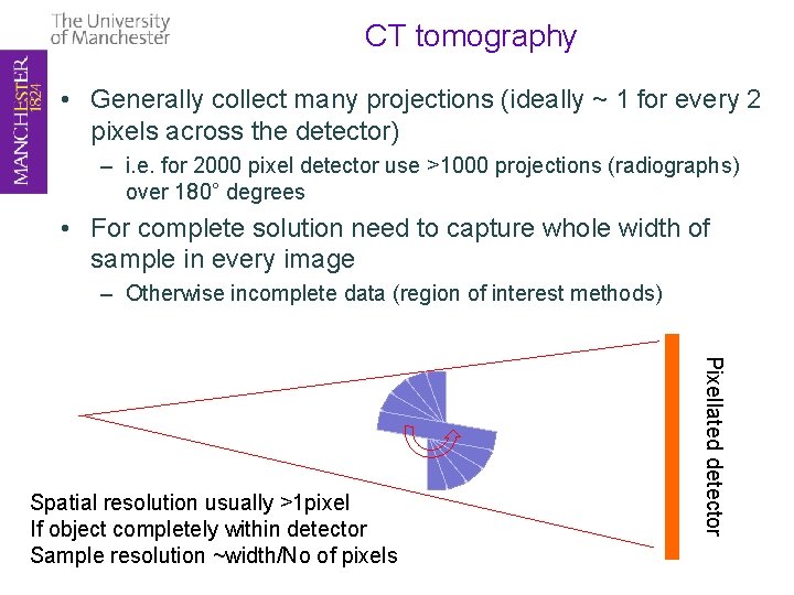 CT tomography • Generally collect many projections (ideally ~ 1 for every 2 pixels