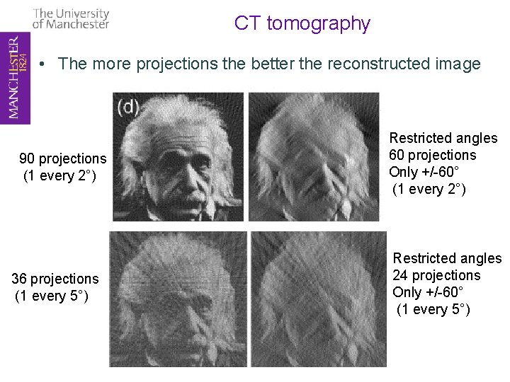 CT tomography • The more projections the better the reconstructed image 90 projections (1