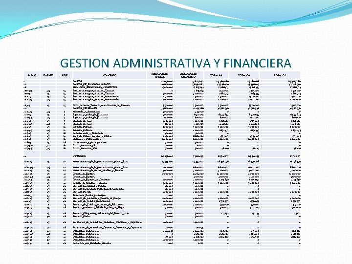GESTION ADMINISTRATIVA Y FINANCIERA RUBRO PRESUPUESTO DEFINITIVO SIFSE 425 25 25 425 15 15