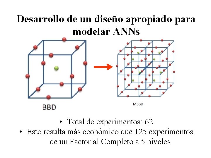 Desarrollo de un diseño apropiado para modelar ANNs • Total de experimentos: 62 •