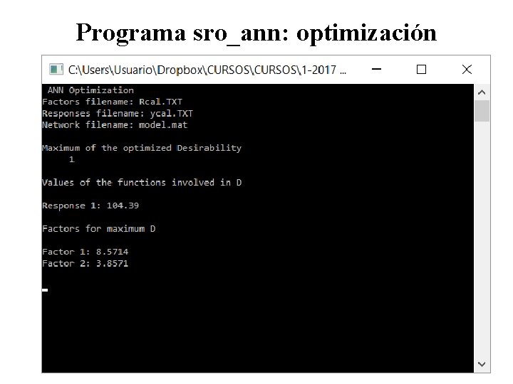 Programa sro_ann: optimización 