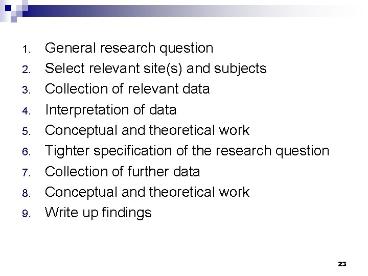 1. 2. 3. 4. 5. 6. 7. 8. 9. General research question Select relevant