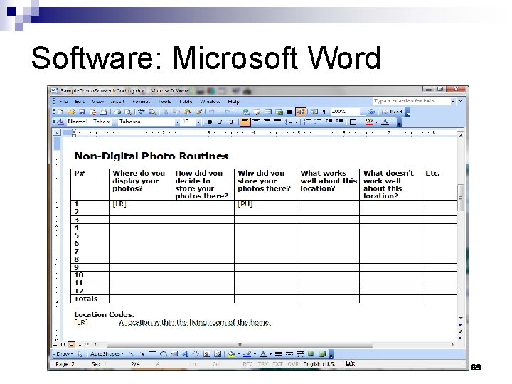 Software: Microsoft Word 69 