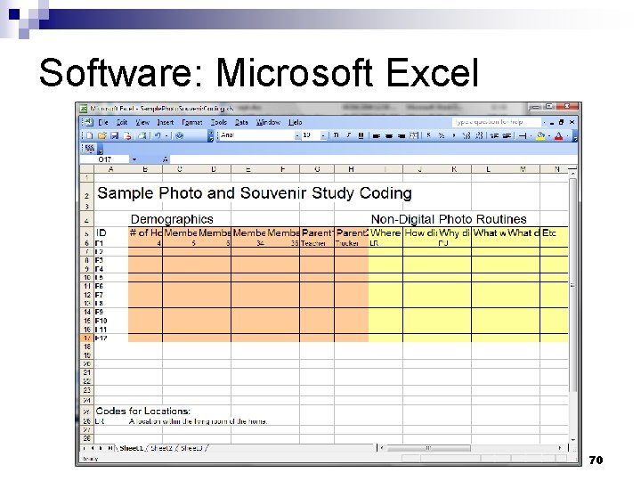 Software: Microsoft Excel 70 