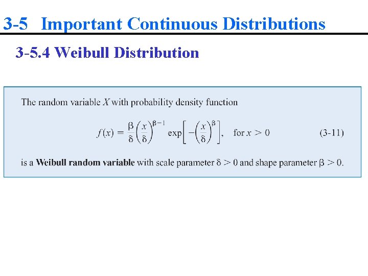 3 -5 Important Continuous Distributions 3 -5. 4 Weibull Distribution 