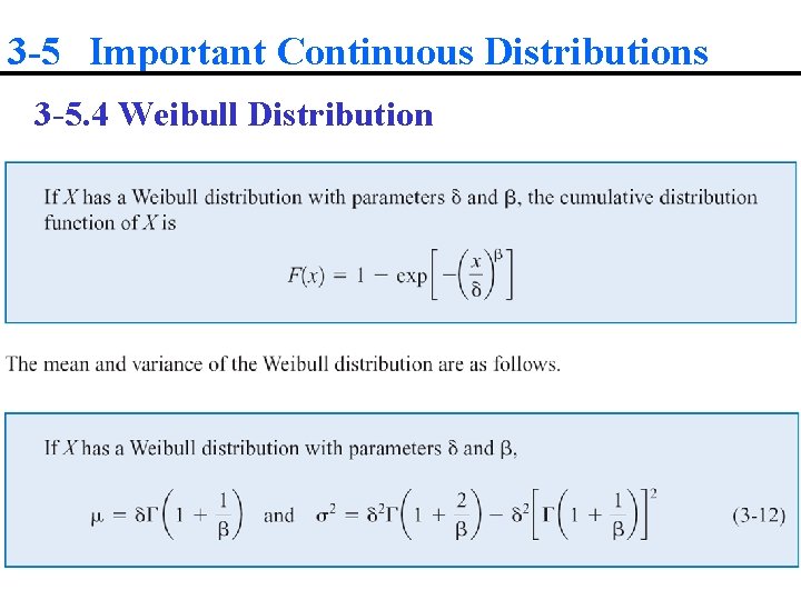 3 -5 Important Continuous Distributions 3 -5. 4 Weibull Distribution 