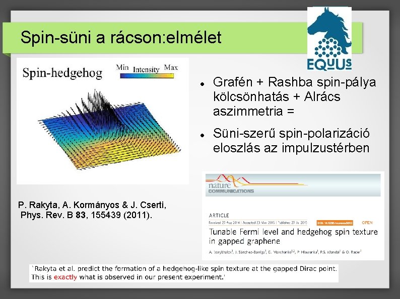 Spin-süni a rácson: elmélet P. Rakyta, A. Kormányos & J. Cserti, Phys. Rev. B