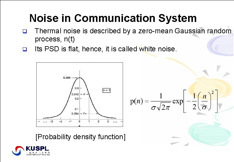 Noise in Communication System q q Thermal noise is described by a zero-mean Gaussian