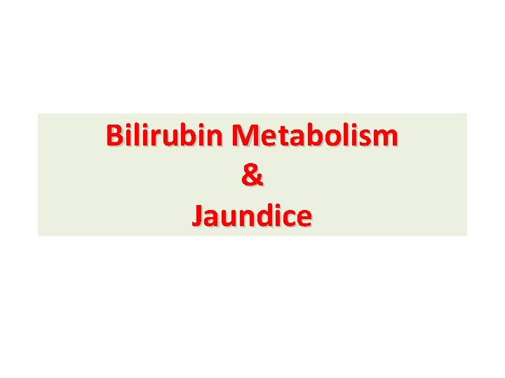 Bilirubin Metabolism & Jaundice 