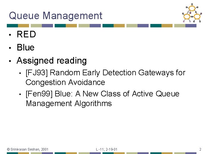 Queue Management RED • Blue • Assigned reading • • • [FJ 93] Random