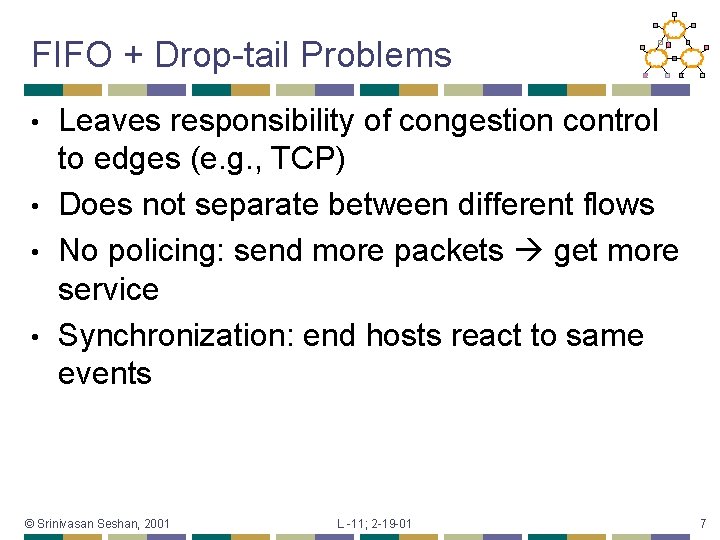 FIFO + Drop-tail Problems Leaves responsibility of congestion control to edges (e. g. ,