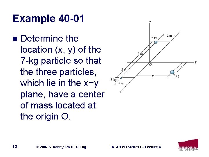 Example 40 -01 n 13 Determine the location (x, y) of the 7 -kg