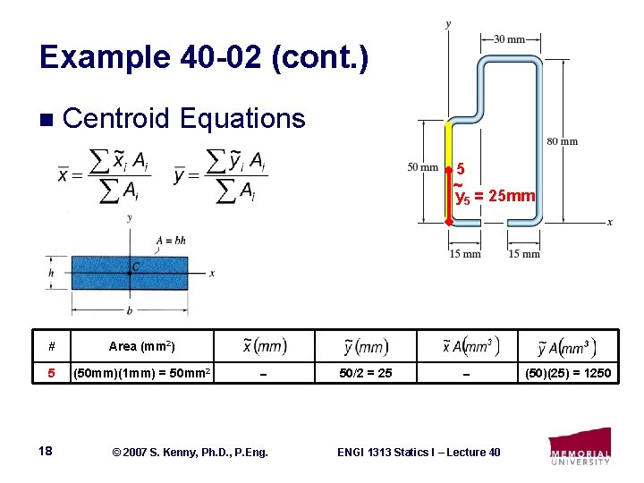 Example 40 -02 (cont. ) n Centroid Equations 5 ~ y 5 = 25