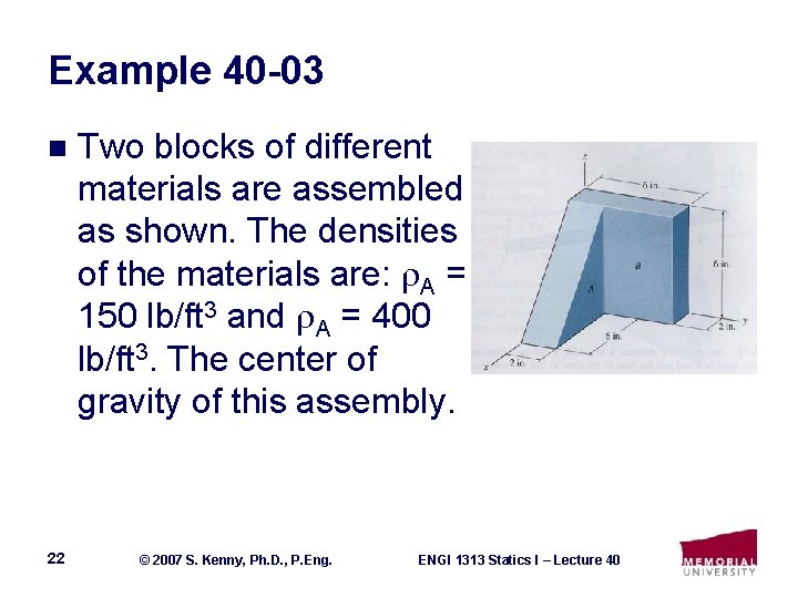 Example 40 -03 n 22 Two blocks of different materials are assembled as shown.
