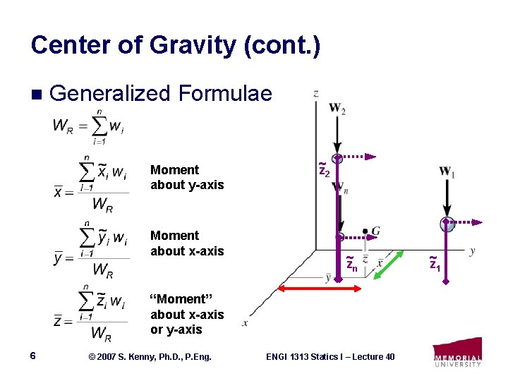 Center of Gravity (cont. ) n Generalized Formulae Moment about y-axis Moment about x-axis