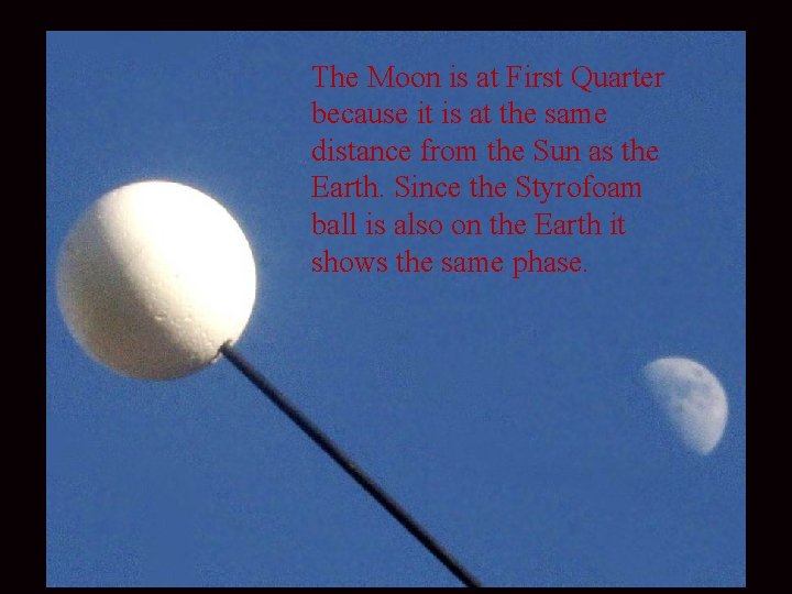 The Moon is at First Quarter because it is at the same distance from