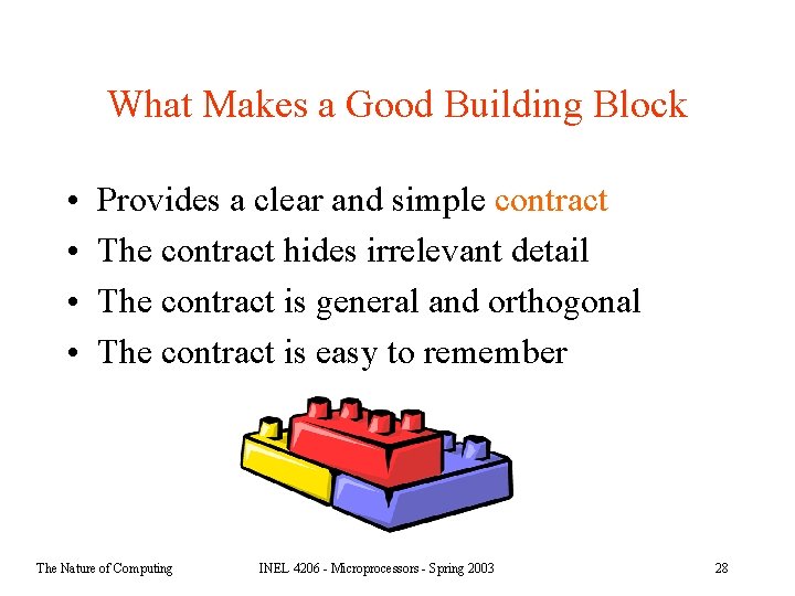 What Makes a Good Building Block • • Provides a clear and simple contract