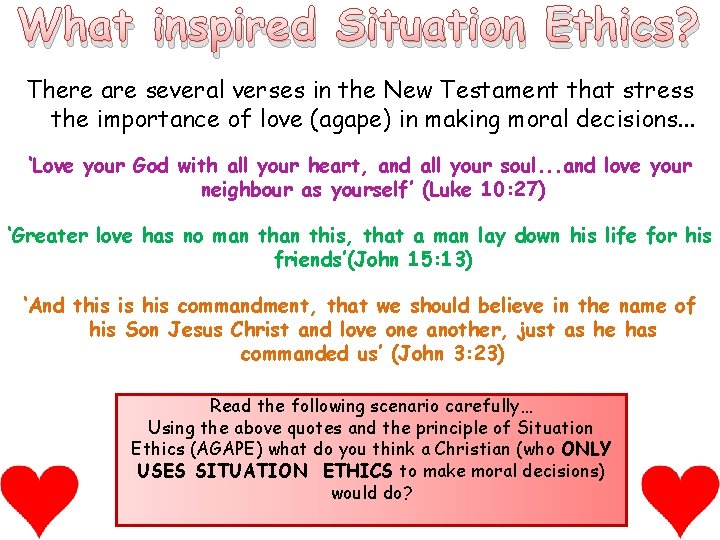 What inspired Situation Ethics? There are several verses in the New Testament that stress