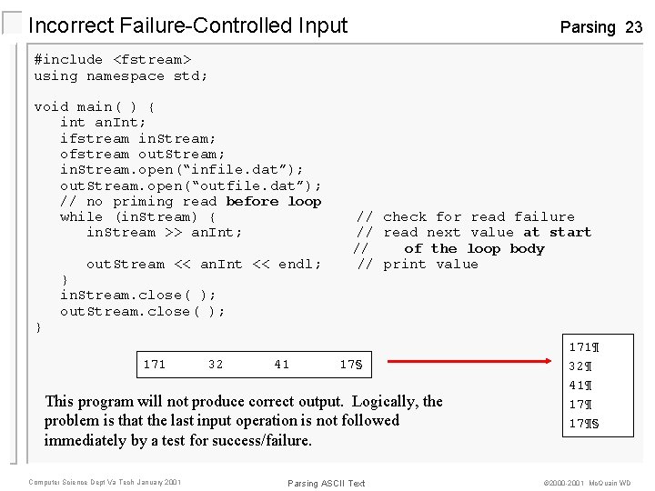 Incorrect Failure-Controlled Input Parsing 23 #include <fstream> using namespace std; void main( ) {