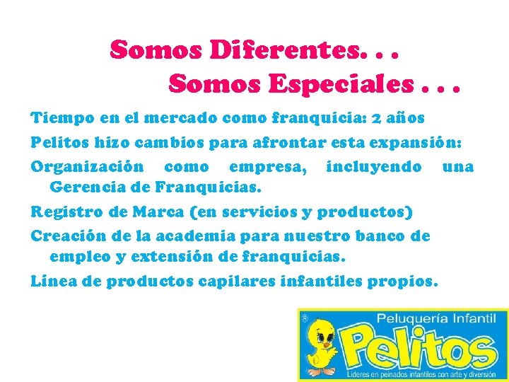 Somos Diferentes. . . Somos Especiales. . . Tiempo en el mercado como franquicia: