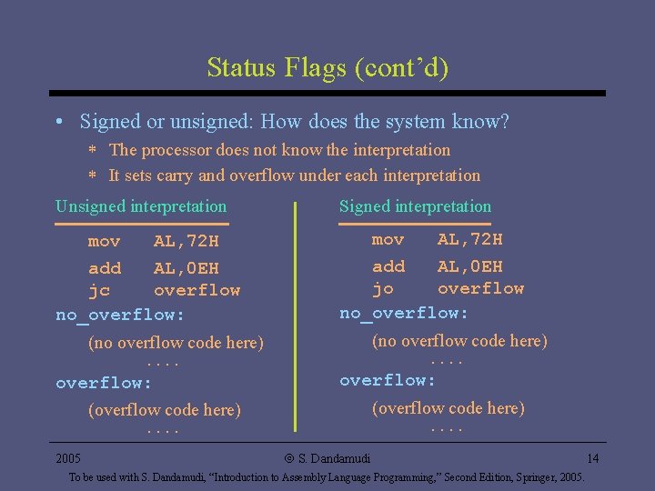 Status Flags (cont’d) • Signed or unsigned: How does the system know? * The Status Flags (cont’d) • Signed or unsigned: How does the system know? * The