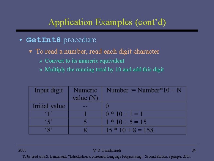 Application Examples (cont’d) • Get. Int 8 procedure * To read a number, read Application Examples (cont’d) • Get. Int 8 procedure * To read a number, read