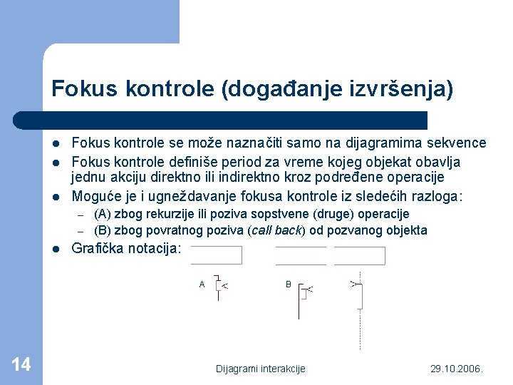 Fokus kontrole (događanje izvršenja) l l l Fokus kontrole se može naznačiti samo na