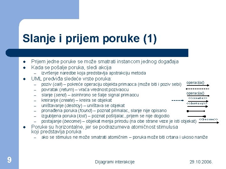 Slanje i prijem poruke (1) l l Prijem jedne poruke se može smatrati instancom