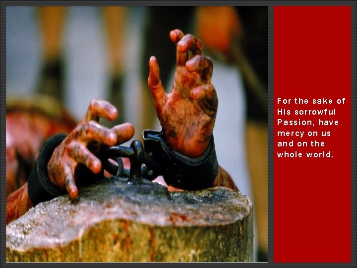 For the sake of His sorrowful Passion, have mercy on us and on the For the sake of His sorrowful Passion, have mercy on us and on the