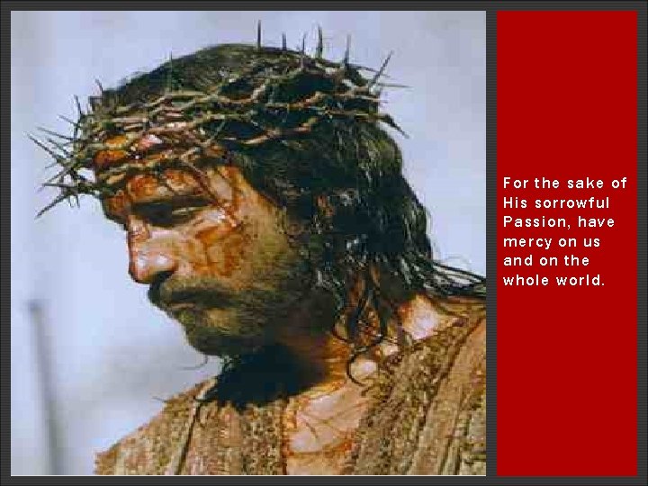 For the sake of His sorrowful Passion, have mercy on us and on the For the sake of His sorrowful Passion, have mercy on us and on the