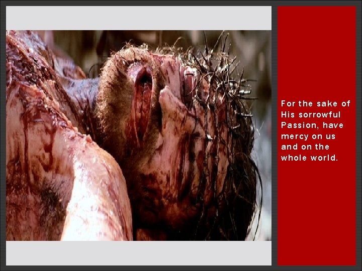 For the sake of His sorrowful Passion, have mercy on us and on the For the sake of His sorrowful Passion, have mercy on us and on the