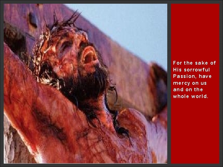 For the sake of His sorrowful Passion, have mercy on us and on the For the sake of His sorrowful Passion, have mercy on us and on the