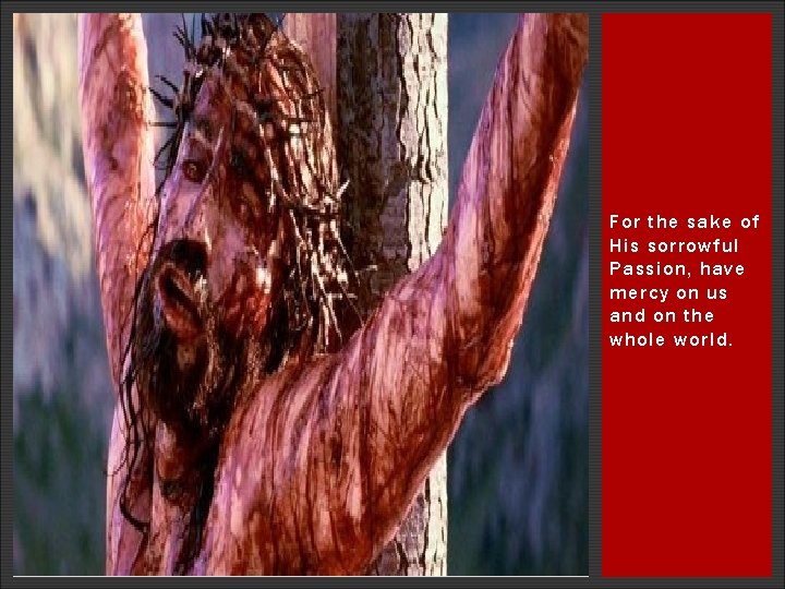 For the sake of His sorrowful Passion, have mercy on us and on the For the sake of His sorrowful Passion, have mercy on us and on the
