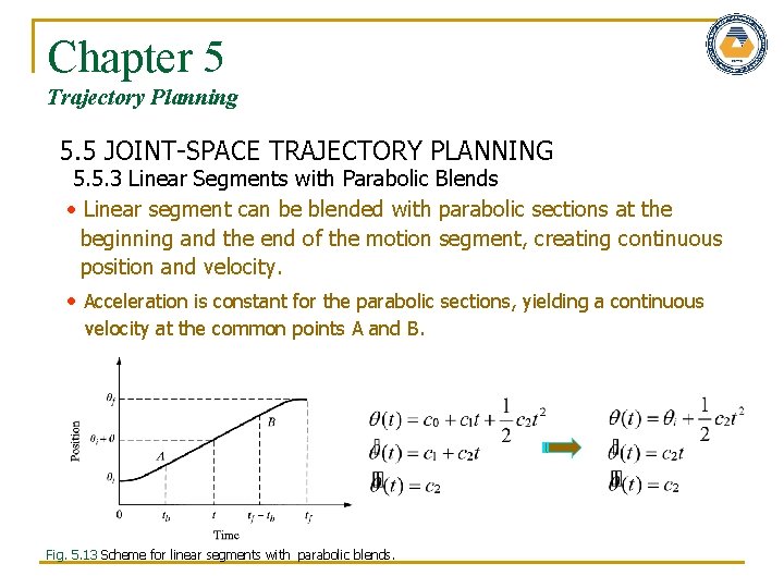 Chapter 5 Trajectory Planning 5. 5 JOINT-SPACE TRAJECTORY PLANNING 5. 5. 3 Linear Segments