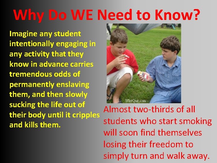 Why Do WE Need to Know? Imagine any student intentionally engaging in any activity