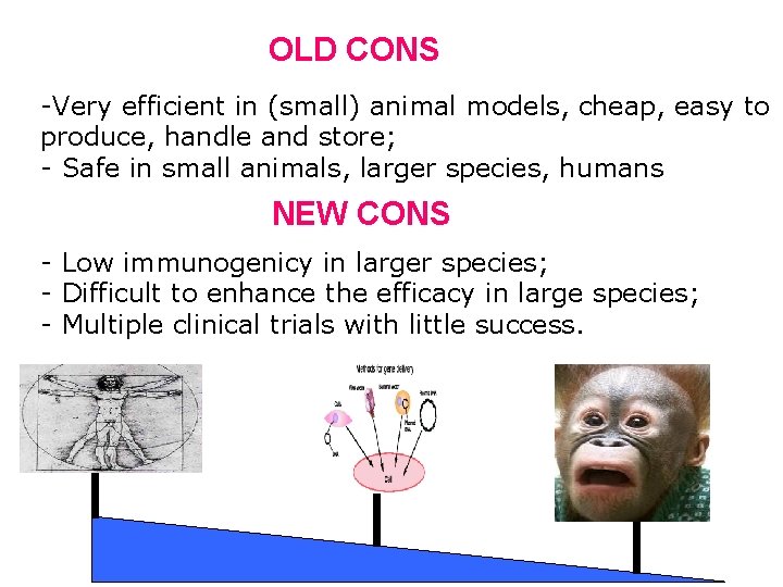 OLD CONS -Very efficient in (small) animal models, cheap, easy to produce, handle and